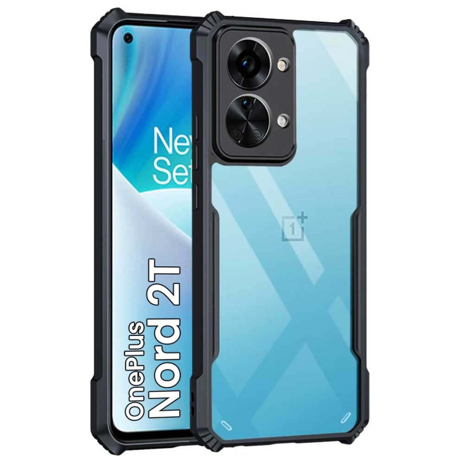 Shockproof Crystal Clear OnePlus Nord 2T 5G Back Cover Case | 360 Degree Protection | Transparent Mobile Back Cover Case for 1+ OnePlus Nord 2T 5G | Hybrid PC + TPU (Black Bumper)
