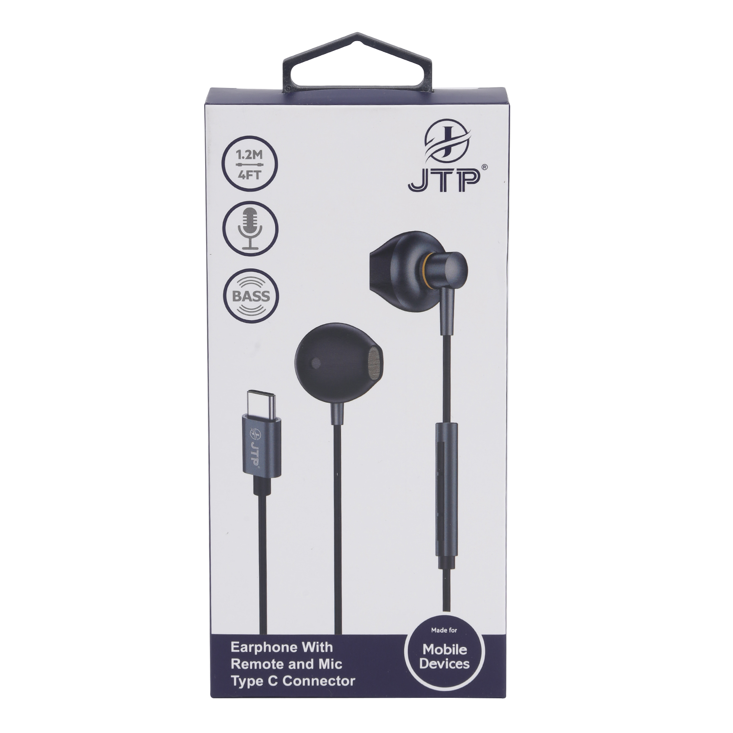 JTP in Ear Wired Earphone with Type C Jack Powerful Audio Built in Microphone Tangle Resistant Cable Black